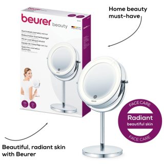 Козметично огледало Beurer BS 55 Illuminated mirror, touch sensor, 18 LED light, 7 x zoom, 2 swivering mirrors, 13 cm