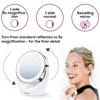 Козметично огледало Beurer BS 49 lluminated cosmetic mirror, 5 x zoom, 2 mirrors, 11 cm