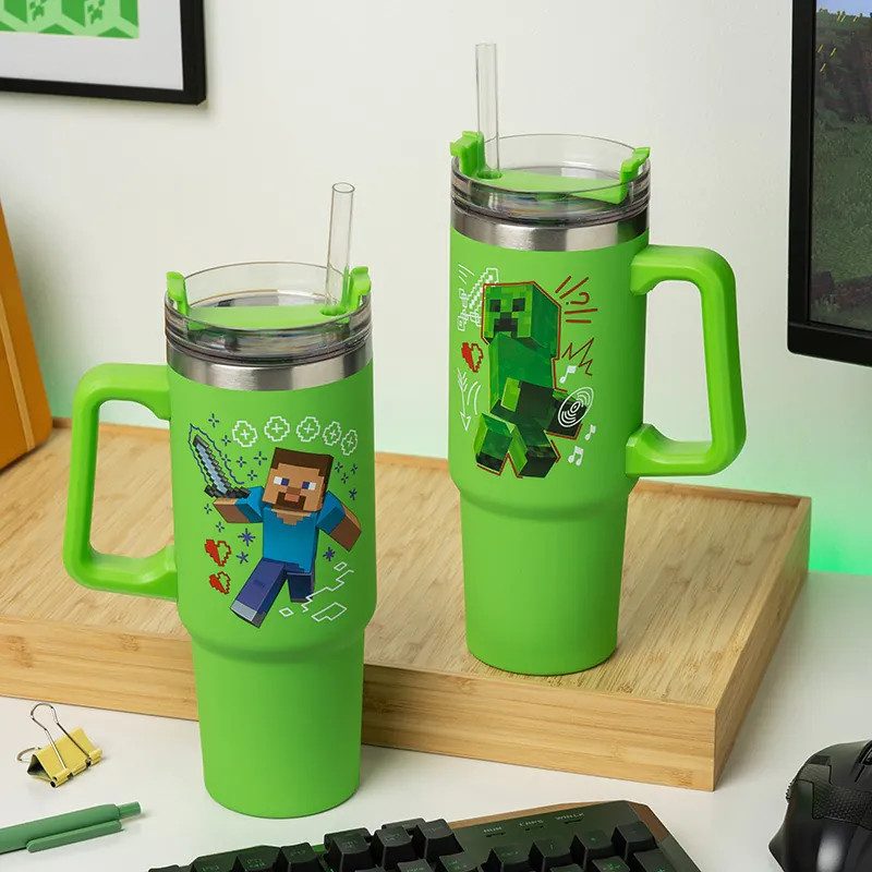 Термо чаша със сламка Minecraft Green 900 ml