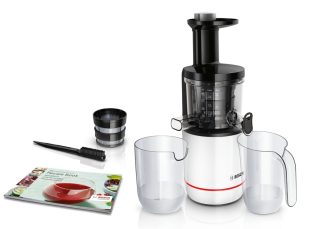 Bosch MESM500W бавно сокоизстисквачка VitaExtract 150 W, 55 об/мин, 1 скорост + реверс, тритан шнек, MixControl лост