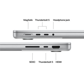 Apple 14-инчов MacBook Pro: чип Apple M5 Pro с 15-ядрен CPU и 16-ядрен GPU, 24GB, 1TB SSD - Сребрист
