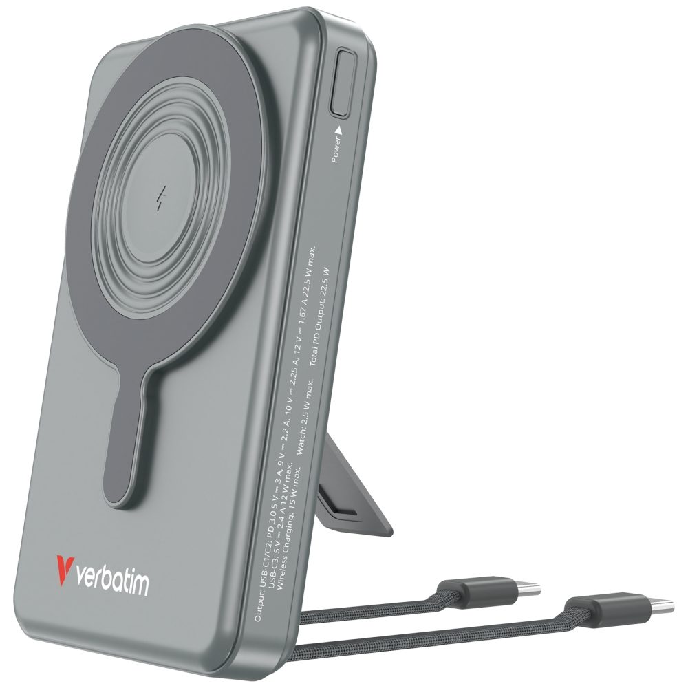 Verbatim Power Bank Magnetic Wireless 10.000 mAh C+C Display Grey