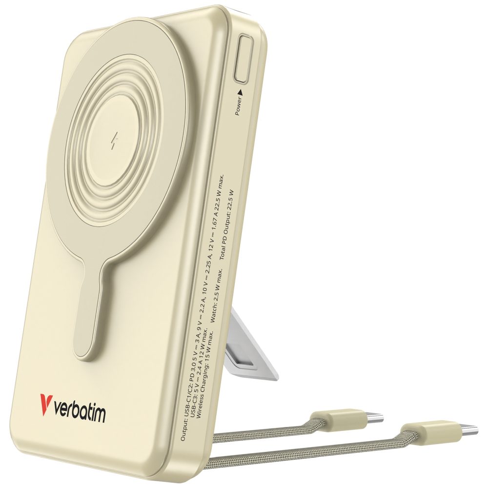 Verbatim Power Bank Magnetic Wireless 10.000 mAh C+C Display Gold