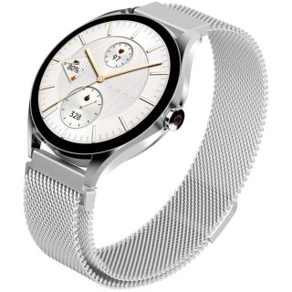 Смарт часовник HiFuture Aura2 Silver, 1.32" AMOLED, двуядрен процесор, метална рамка, Bluetooth разговори, 3D интерфейс, водоустойчивост 1ATM, 24/7 сензор за пулс и кислород в кръвта, 100+ спортни режима, до 7 дни батерия, допълнителна силиконова каишка