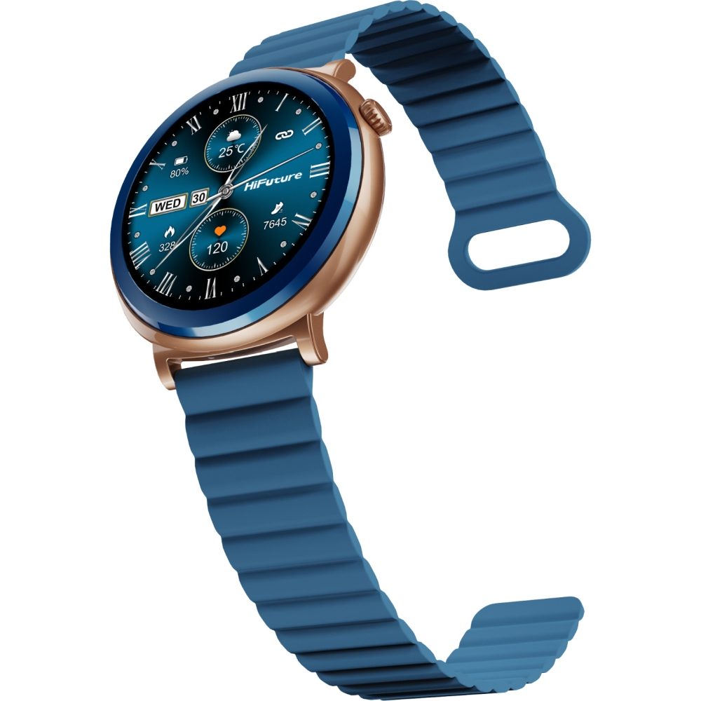 Смарт часовник HiFuture Aurora Blue, 1.43" AMOLED, 466*466, Dual Core & Syntra AI, Bluetooth Call, IP68 водоустойчив, 24/7 сензор за пулс и кислород в кръвта, до 10 дни батерия, магнитна каишка
