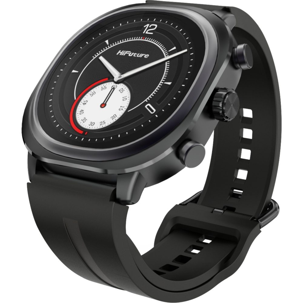 Смарт часовник HiFuture AIX Lite Black, 1.43" AMOLED, 466*466, Dual Core & Syntra AI, Bluetooth Call, 1ATM водоустойчив, сензор за здраве от шесто поколение, до 10 дни батерия, допълнителна платнена каишка