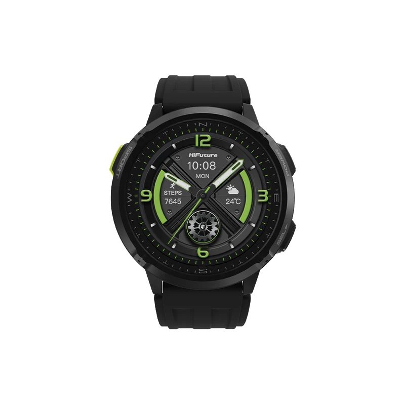 HiFuture MIX3 Black смарт часовник, 1.43" AMOLED, 466*466, с двуядрен процесор и Syntra AI, Bluetooth разговори, водоустойчивост 3ATM, компас и алтиметър, 24/7 сензор за сърдечен пулс и кислород в кръвта, до 10 дни употреба