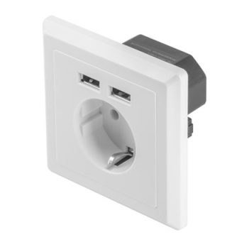 Lanberg AC стенен контакт 230V с 2 USB порта 2.1A, schuko бял