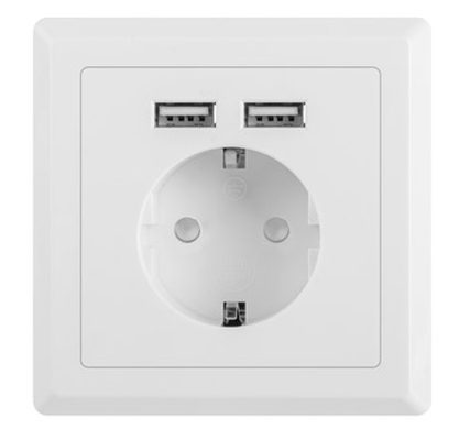 Lanberg AC стенен контакт 230V с 2 USB порта 2.1A, schuko бял