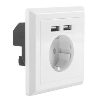 Lanberg AC стенен контакт 230V с 2 USB порта 2.1A, schuko бял
