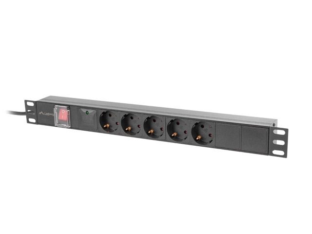 Lanberg разклонител (PDU) 19" 1U 16A 2m 5x Schuko контакти черен