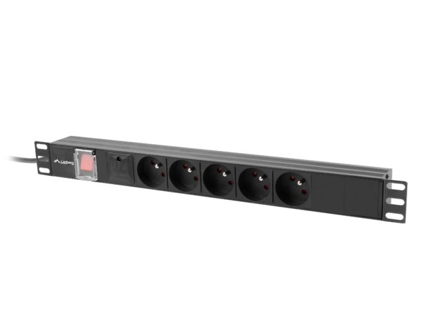 Lanberg разклонител (PDU) 19" 1U 10A 2m 5x френски контакти черен C14
