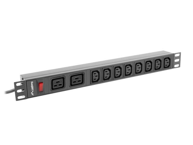 Lanberg разклонител (PDU) 19" 1U 16A 2m 2x C19 8x IEC C13 гнезда, черен, C20