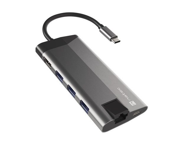 Natec Fowler Plus Multiport Adapter 8 in 1, USB 3.0 HUB, HDMI 4K, USB-C PD, RJ45, SD, Micro