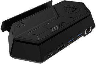 MSI Nest докинг станция с USB-C кабел, съвместима с всички MSI Claw гейминг конзоли, USB-C с PD 100W, HDMI 2.0 (4K/60Hz), USB-C 3.2 (5Gb/s), 2 x USB-A 3.2 (5Gb/s), RJ45 (10/100/1000 Mbps), 16.5 x 8 x 3.65cm, 0.206kg