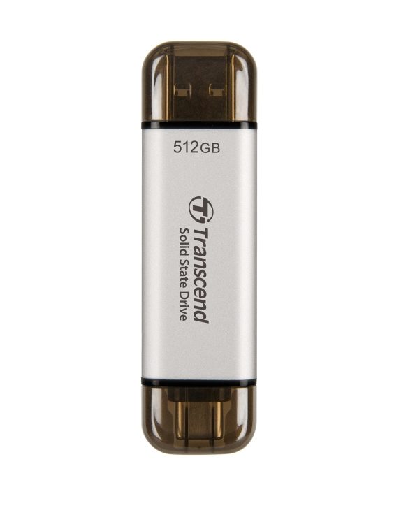 Transcend 512GB, външен SSD, ESD310S, USB 10Gbps, Type C/A, сребрист