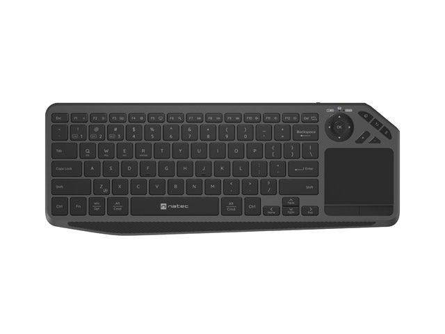 Клавиатура Natec Turbot 2, US, безжична, BT, 2.4GHz, X-Scissors с тъчпад за Smart TV, черно-сива