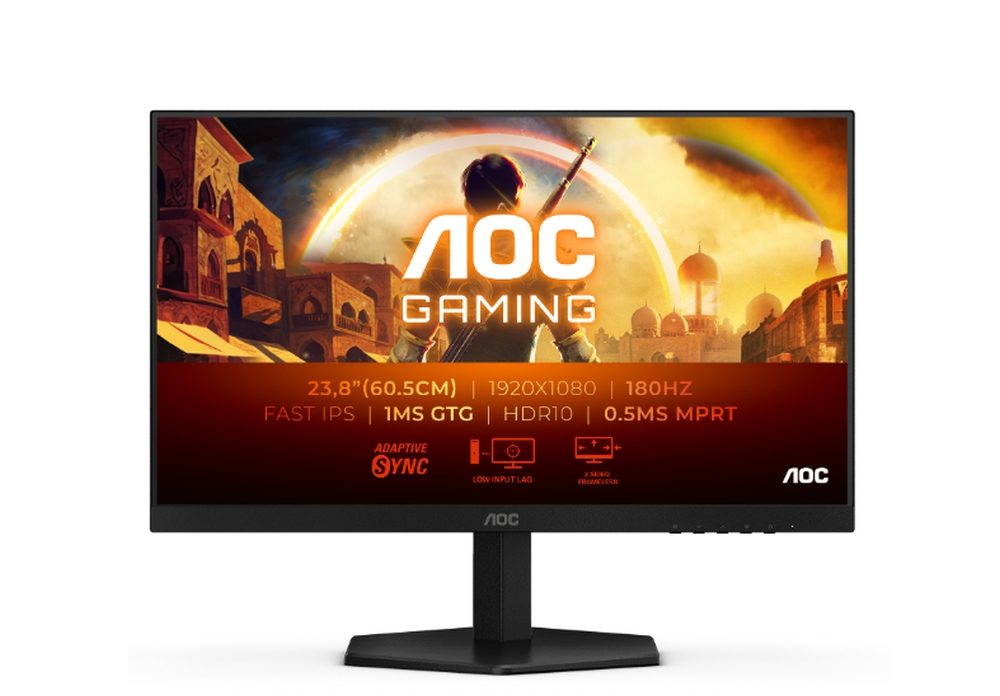 AOC 24G42E, 23.8" Fast IPS WLED, 1920x1080@180Hz, 1ms GtG, 0.5ms MPRT, 300cd/m², 1000:1, 80M:1 DCR, Adaptive Sync, FlickerFree, Low Blue Light, Tilt, HDMI, DP