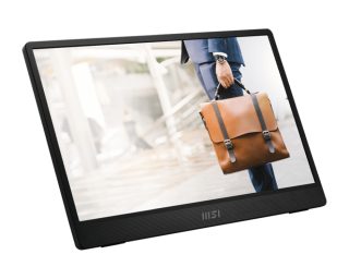 MSI PRO MP161 E2, Преносим монитор, 15.6" FHD IPS, ултра тънък дизайн 1.08 см, свързване със смартфон, Display Kit приложение, MSI EyesErgo, вградена ергономична сгъваема стойка, вградени говорители 2x 1.5W, 2x USB Type-C (DP 1.2a, 15W PD), mini HDMI, 4ms, 0.75 кг