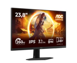 AOC 24G4ZR 23.8" Fast IPS WLED гейминг монитор, 1920x1080@260Hz (OC, Native 240Hz), 1ms GtG, 0.3ms MPRT, 300cd/m2, 1000:1, Adaptive Sync, FlickerFree, Anti Blue Light, Tilt, Height Adjust, Pivot, Swivel, 2xHDMI, DP