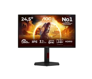 AOC 25G4ZR, 24.5" Fast IPS WLED, 1920x1080@260Hz (OC, Native 240Hz), 1ms GtG, 0.5ms MPRT, 300cd/m², 1000:1, 80M:1 DCR, Adaptive Sync, FlickerFree, Anti Blue Light, Tilt, Height Adjust, Pivot, Swivel, 2xHDMI, DP