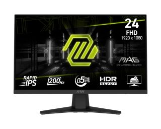 MSI MAG 244F Gaming Monitor, 23.8", 0.5ms, 200Hz Rapid IPS, 1920x1080, AMD FreeSync Premium, AI Vision, Console Mode, HDR Ready, 300nits AG, 1.07B, 1000:1, 100M:1, DP(1.2a), HDMI(2.0b), Headphone out, Tilt, VESA 100, Black, 2.9kg
