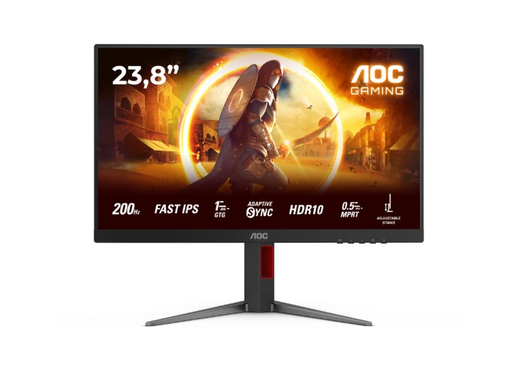 Монитор AOC 24G4HA, 23.8" IPS WLED, 1920x1080@200Hz, 1ms GtG, 0.5ms MPRT, 300cd/m2, 1000:1, 80M:1 DCR, Adaptive Sync, FlickerFree, Low Blue Light, 2Wx2, Tilt, Height Adjust, Pivot, Swivel, 2xHDMI, DP