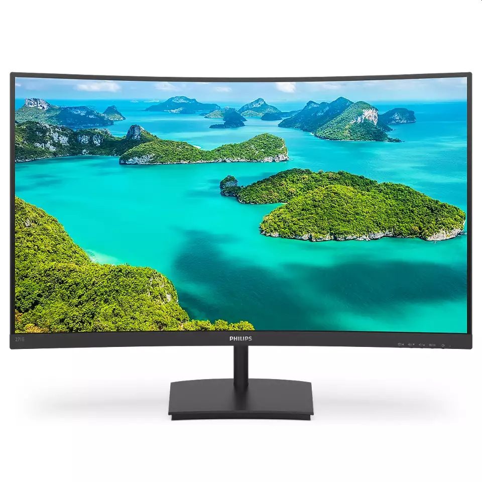 Philips 271E1SCA, 27" Curved 1500R VA WLED монитор, 1920x1080@75Hz, 4ms GTG, 250cd/m2, 3000:1, Mega Infinity DCR, FreeSync/Adaptive Sync, FlickerFree, Low Blue Mode, 3Wx2, Tilt, D-SUB, HDMI