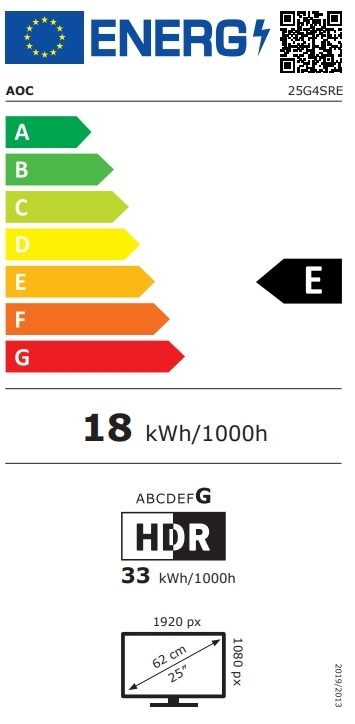 AOC 25G4SRE, 24.5" Fast IPS WLED, 1920x1080@300Hz (OC 310Hz), 1ms GtG, 0.3ms MPRT, 400cd/m², 1000:1, 80M:1 DCR, Adaptive Sync, FlickerFree, Tilt, 2xHDMI, DP