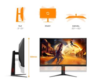 Монитор AOC C27G4Z2, 27" Curved 1500R, Fast VA, WLED, 1920x1080@260Hz (OC, Native 240Hz), 1ms GtG, 0.3ms MPRT, 300cd/m², 3000:1, Adaptive Sync, FlickerFree, Low Blue Mode, Tilt, Height Adjust, Swivel, 2xHDMI, DP