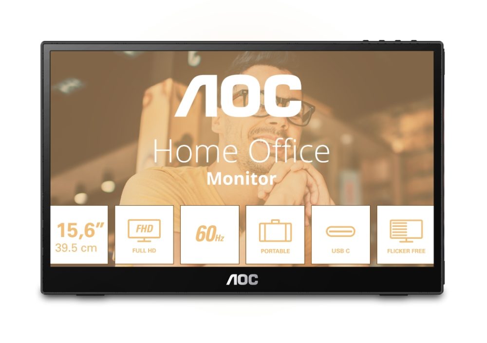 AOC 16T3EA преносим монитор, 15.6" IPS WLED, 1920x1080@60Hz, 4ms GtG, 250cd/m², 700:1, 50M:1 DCR, USB-C 3.2x1