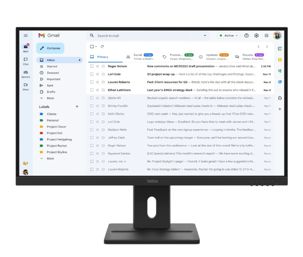 Lenovo ThinkVision E27-40 27" IPS, WLED, 1920x1080, 16:9, 100Hz, 300 cd/m2, 1500:1, Високоговорители 2Wx2, HDMI, DP, VGA, Наклон, Завъртане, Pivot, Регулиране на височина