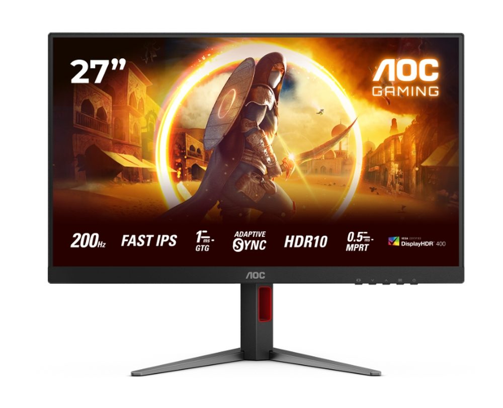AOC 27G4HA 27" Fast IPS WLED монитор, 1920x1080@200Hz, 1ms GtG, 0.5ms MPRT, 300cd/m², 1000:1, 80M:1 DCR, Adaptive Sync, FlickerFree, Low Blue Light, 2Wx2, Tilt, Height Adjust, Pivot, Swivel, 2xHDMI, DP
