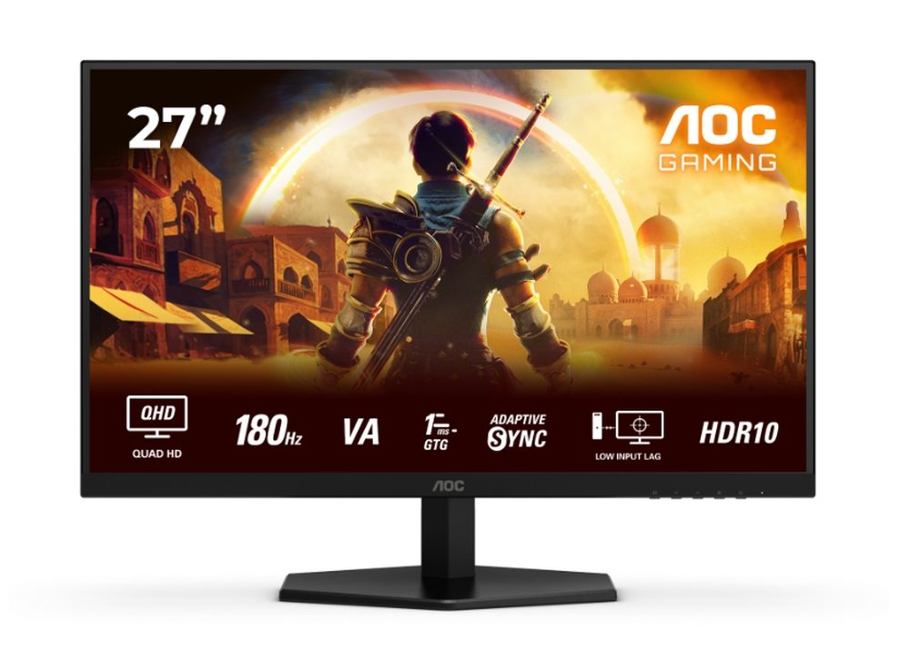 Монитор AOC Q27G42XNE, 27" Fast VA WLED, 2560x1440@180Hz, 1ms GtG, 0.5ms MPRT, 300cd/m2, 5000:1, 80M:1 DCR, Adaptive Sync, FlickerFree, Low Blue Light, 2Wx2, Tilt, 2xHDMI, DP