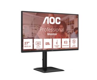 AOC Q27E4U 27" IPS WLED QHD монитор, 2560x1440@120Hz, 4ms GtG, 350cd/m², 1500:1, 20M:1 DCR, Adaptive Sync, FlickerFree, Anti Blue Light, 2Wx2, Tilt, Height Adjust, Pivot, Swivel, HDMI, DP, USB Hub