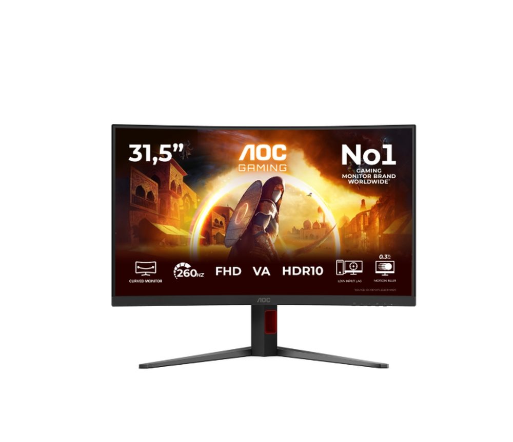 AOC C32G4Z 31.5" Извит 1500R VA WLED гейминг монитор, 1920x1080@260Hz (OC, Native 240Hz), 4ms GtG, 0.3ms MPRT, 300cd/m², 3500:1, Adaptive Sync, FlickerFree, Anti Blue Light, 5Wx2, Tilt, Height Adjust, Swivel, 2xHDMI, DP
