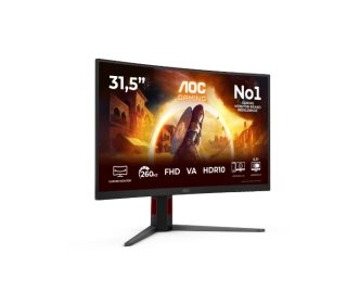 AOC C32G4Z 31.5" Извит 1500R VA WLED гейминг монитор, 1920x1080@260Hz (OC, Native 240Hz), 4ms GtG, 0.3ms MPRT, 300cd/m², 3500:1, Adaptive Sync, FlickerFree, Anti Blue Light, 5Wx2, Tilt, Height Adjust, Swivel, 2xHDMI, DP
