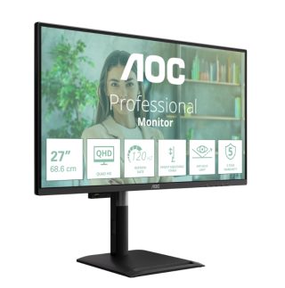AOC Q27P4U 27" IPS WLED монитор, 2560x1440@120Hz, 4ms GtG, 350cd/m2, 1500:1, DCR 50M:1, Adaptive Sync, FlickerFree, Anti Blue Light, 2Wx2, Tilt, Height Adjust, Pivot, Swivel, 2xHDMI, DP, USB hub