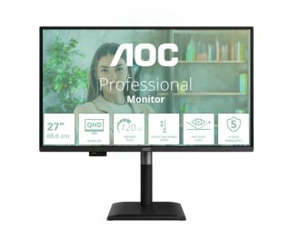 AOC Q27P4U 27" IPS WLED монитор, 2560x1440@120Hz, 4ms GtG, 350cd/m2, 1500:1, DCR 50M:1, Adaptive Sync, FlickerFree, Anti Blue Light, 2Wx2, Tilt, Height Adjust, Pivot, Swivel, 2xHDMI, DP, USB hub