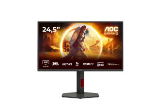 Монитор AOC Q25G4SR, 24.5" IPS WLED, 2560x1440@300Hz, 1ms GtG, 0.3ms MPRT, 400cd/m2, 1000:1, 80M:1, Adaptive Sync, FlickerFree, Low Blue Light, 2Wx2, Tilt, Height Adjust, Pivot, Swivel, 2xHDMI, DP
