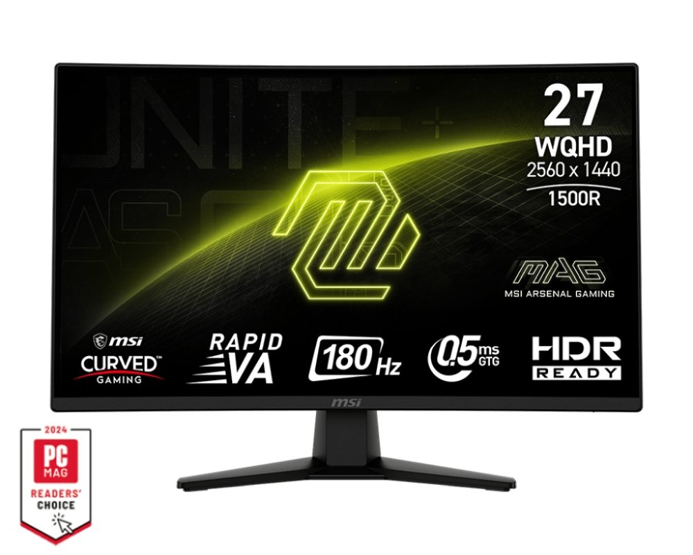 MSI MAG 274CQF 27" извит гейминг монитор, Rapid VA, WQHD 2560x1440, 180Hz, 0.5ms, 1500R, Adaptive-Sync, 93% DCI-P3, черен