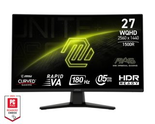 MSI MAG 274CQF 27" извит гейминг монитор, Rapid VA, WQHD 2560x1440, 180Hz, 0.5ms, 1500R, Adaptive-Sync, 93% DCI-P3, черен
