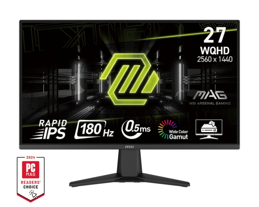 MSI MAG 275QF 27" Rapid IPS геймърски монитор, 0.5ms, 180Hz, WQHD 2560x1440, Adaptive-Sync, AI Vision, черен