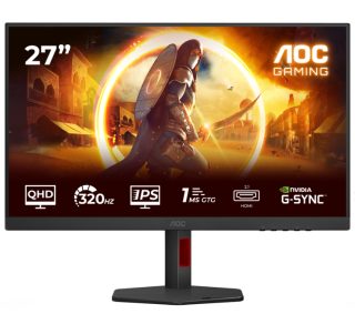 AOC Q27G4SRU 27" Fast IPS WLED гейминг монитор, 2560x1440@320Hz, 1ms GtG, 0.3ms MPRT, 450cd/m2, 1000:1, Adaptive Sync, FlickerFree, Low Blue Light, 2Wx2, Tilt, Height Adjust, Pivot, Swivel, 2xHDMI, DP, USB hub