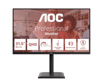 Монитор AOC Q32E4U, 31.5" IPS WLED, 2560x1440@100Hz, 4ms GtG, 350cd/m², 1000:1, 20M:1 DCR, Adaptive Sync, FlickerFree, Anti Blue Mode, 3Wx2, Tilt, Height Adjust, Pivot, Swivel, 2xHDMI, DP, USB Hub