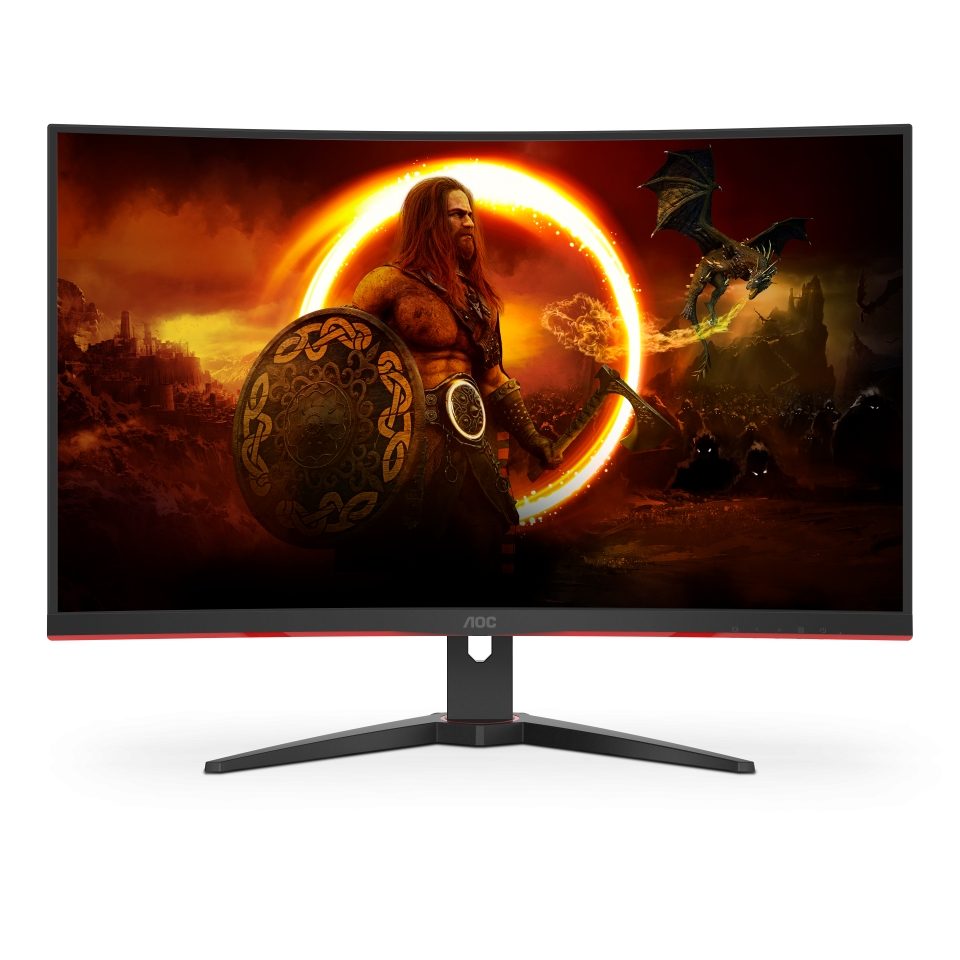AOC C32G2ZE/BK 31.5" извит 1500R VA WLED гейминг монитор, 1920x1080@240Hz, 4ms GtG, 1ms MPRT, 300cd/m2, 4000:1, DCR 80M:1, FreeSync, FlickerFree, Low Blue Light, Tilt, 2xHDMI, DP