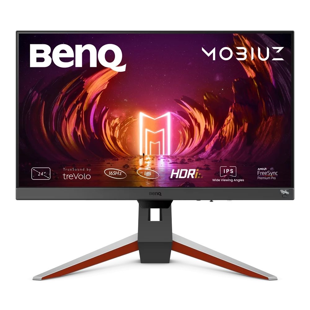 Монитор BenQ MOBIUZ EX240, 23.8", IPS, 1920x1080 FHD, 1ms 165Hz, 99% sRGB, 350 cd/m2, FreeSync Premium, 2x HDMI 2.0, DP, HDRi, treVolo 2x 2.5W говорители, регулируема височина стойка, USB хъб, Eye-care VESA 100x100, сребрист