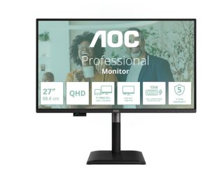 AOC Q27P4CV, 27" IPS WLED, 2560x1440@120Hz, 4ms GtG, 350cd/m², 1500:1, 50M:1 DCR, Adaptive Sync, FlickerFree, Anti-Blue Light, 2Wx2, Tilt, Height Adjust, Pivot, Swivel, HDMI, DP, USB hub, RJ45