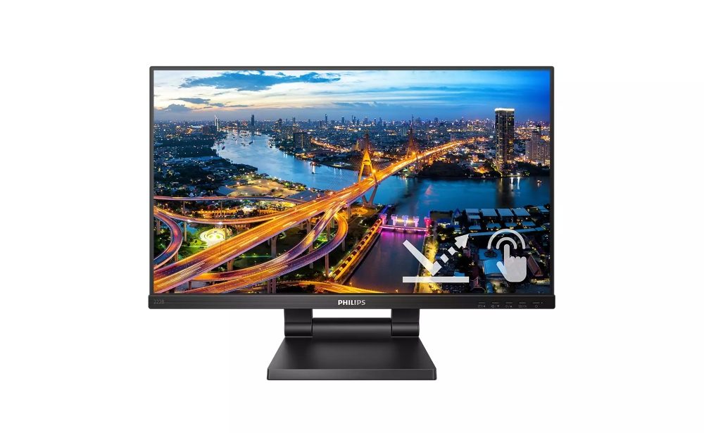 Philips 222B1TC/00, 21.5" Touch (анти-отблясък), IPS, WLED, 1920x1080@75Hz, 4ms GTG, 250cd/m², 1000:1, DCR 50M:1, Adaptive Sync, FlickerFree, Low Blue Mode, 2Wx2, Tilt, Height Adjust, D-SUB, HDMI, DP, USB hub