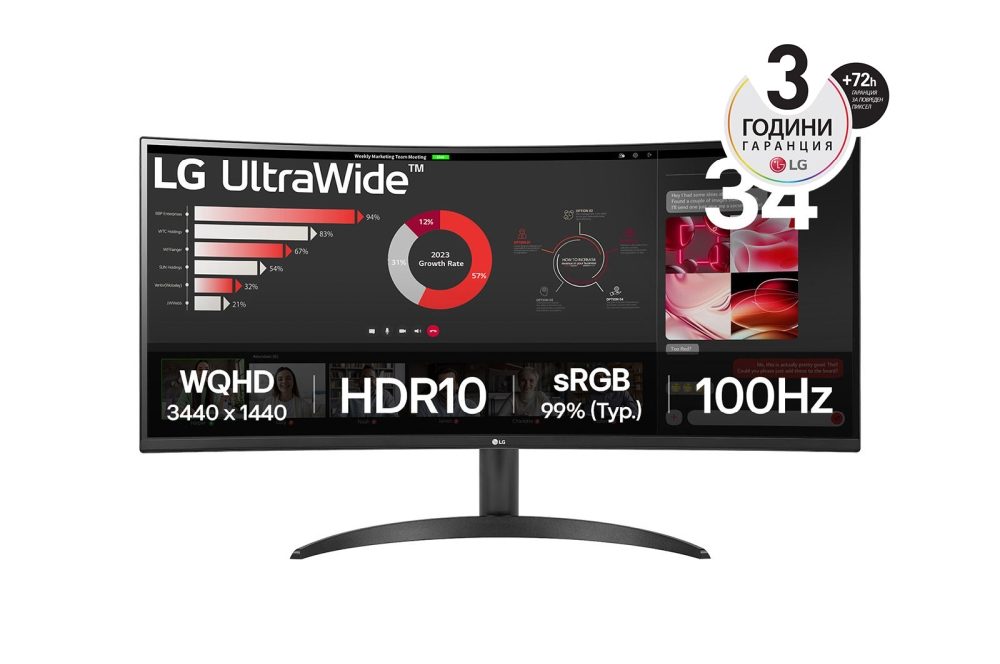 LG 34WR50QK-B 34" UltraWide Curved монитор